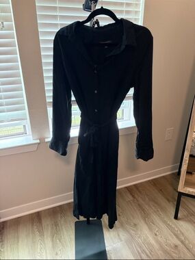 Banana Republic Black Long-Sleeve Shirt Dress with Tie Waist